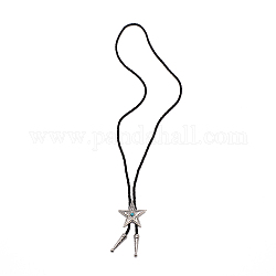Collar de lazo de estrella para hombres y mujeres, collar con deslizador de cordón de cuero de imitación, negro, plata antigua, 40.94 pulgada (104 cm)