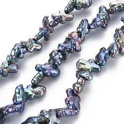 Chapelets de perles en Keshi naturel, perle de culture d'eau douce, teinte, croix, bleu acier, 14~18x9~10x3~5mm, Trou: 0.5mm, Environ 49~53 pcs/chapelet, 15.75 pouce (40 cm)