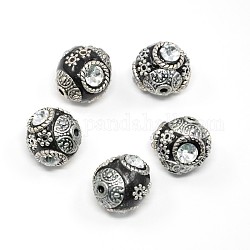 Handmade Indonesia Beads, with Alloy Cores, Oval, Black, 15~16x15mm, Hole: 2mm