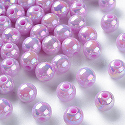 Perline acrilico opaco, ab colore placcato, tondo, viola, 8x7mm, Foro: 2 mm, circa 1745pcs/500g