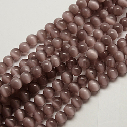 Perles d'oeil de chat, ronde, brun rosé, 10mm, Trou: 0.8mm, Environ 39 pcs/chapelet, 15 pouce