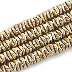 Electroplate Non-magnetic Synthetic Hematite Beads Strands, Wavy, Flat Round/Disc, Light Gold Plated, 6~6.5x6~6.5x1.5~2mm, Hole: 1mm, about 215pcs/strand, 16.14 inch