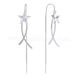 Orecchini pendenti con 925 stella in argento sterling rodiato con nappa a catena, lungo filo dell'orecchio a goccia per le donne, platino, 75x14.5mm, ago :0.8mm