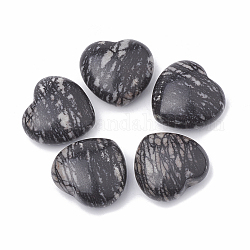 Piedra de seda negra natural/piedras de amor de corazón netstone, piedras de palma de bolsillo para el equilibrio de reiki, 29~29.5x30~31x12~15mm