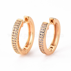 Brass Micro Pave Clear Cubic Zirconia Huggie Hoop Earrings, Nickel Free, Ring, Real 18K Gold Plated, 17x3mm, Pin: 1mm