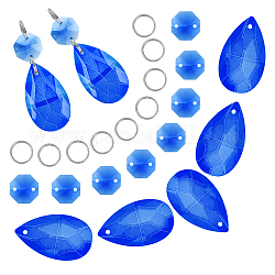 Gorgecraft bricolage brillant pendentif à facettes faisant des kits, y compris les liens octogonaux en strass en verre, pendentifs en verre octogone, anneaux brisés en fer, bleu, liens: 20 pièces, pendentifs: 10 pièces, anneau: 40pcs