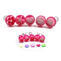 Plastic Cookie Fondant Stamper Set, Biscuit Cookie Stamp Impress, Round with Mixed Pattern, Deep Pink, 20x55mm, 5pcs/set