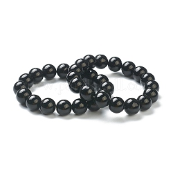 Runde Glasperlen-Stretcharmbänder für Teenager-Mädchen, Schwarz, Perlen: 4~5 mm, Innendurchmesser: 2-1/4 Zoll (5.65 cm)