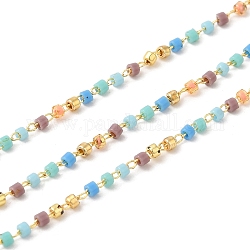 Glassäulen-Perlenketten, mit vergoldeter Kabelkette aus Messing, gelötet, mit mit Kartonpapier, Farbig, Perlen: 1.7x1.3 mm, Ring: 2x1.6x0.7 mm