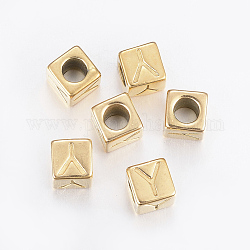 304 Stainless Steel Large Hole Letter European Beads, Horizontal Hole, Cube with Letter.Y, Golden, 8x8x8mm, Hole: 5mm