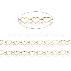3.28 Feet Brass Handmade Beaded Chains,  Link Chain, Long-Lasting Plated, Soldered, Heart, Real 18K Gold Plated, Link: 6x10x0.5mm
