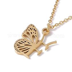 Ожерелье с подвеской в виде бабочки, золотые украшения из нержавеющей стали 304 для женщин, буква f, Кулон : 21x18x1 мм, 15.55 дюйм (39.5 см)