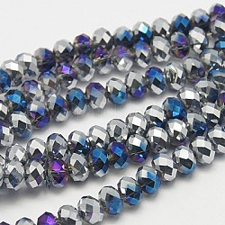 Chapelets de perles en rondelles facettées en verre électrolytique, demi-argenté, bleu minuit, 10x8mm, Trou: 1mm, Environ 72 pcs/chapelet, 22.4 pouce