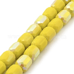 Frosted Imitation Jade Glass Beads Strands, AB Color Plated, Faceted, Column, Yellow, 8.5x8mm, Hole: 1.5mm, about 68pcs/strand, 22.64''(57.5cm)