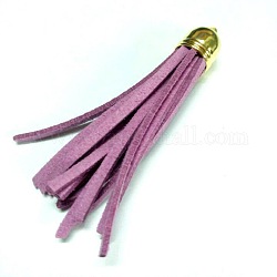 Golden Brass Suede Tassels for Cell Phone Straps Making, Plum, 55~65x12mm, Hole: 1.5mm