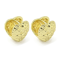 Textured Heart Rack Plating Brass Hoop Earrings, Cadmium Free & Lead Free, Real 18K Gold Plated, 15x16x15mm
