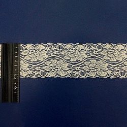 Hilos de poliamida elásticos ribete de encaje elástico, cinta de encaje con estampado floral, blanco, 3-1/8 pulgada (80 mm), 5 yarda / bolsa