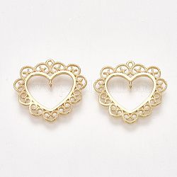 Brass Links connectors, Heart, Nickel Free, Real 18K Gold Plated, 20.5x22.5x1.5mm, Hole: 1mm