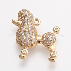 Brass Micro Pave Cubic Zirconia Puppy Pendants, Poodle Dog, Poodle Dog Charms, Golden, 20x18x3.5mm, Hole: 1.5mm