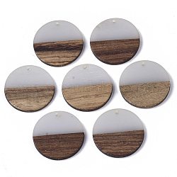 Transparent Resin & Walnut Wood Pendants, Flat Round, Gainsboro, 28.5x3.5~4mm, Hole: 1.5mm