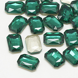 Cabujones de cristal con rhinestone, facetados, octágono rectángulo, med.emerald, 14x10x4mm