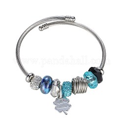 Bracelets européens, perles de verre, émail, strass, bleu profond du ciel, couleur d'argent, diamètre intérieur: 2-1/8 pouce (5.5 cm)