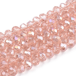 Electroplate Glass Beads Strands, AB Color Plated, Faceted, Rondelle, Misty Rose, 4x3mm, Hole: 0.4mm, about 123~127pcs/strand, 16.5~16.9 inch(42~43cm)
