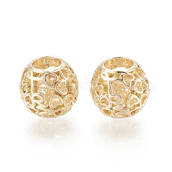 Perles européennes en alliage, creux, Perles avec un grand trou   , rondelle avec le coeur, or, 11x10mm, Trou: 5mm