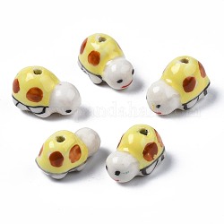 Handmade Porcelain Beads, Famille Rose Style, Turtle, Yellow, 20~20.5x12~12.5x12.5~14mm, Hole: 2mm