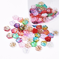 Perles de verre tchèques, transparent / imitation opalite / galvanisé / couleur incrustation or / teint, fleur, couleur mixte, 14x4mm, trou: 1 mm, environ 117~123 PCs / sachet 