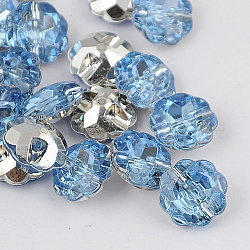 Taiwan Acrylic Rhinestone Buttons, Faceted, 1-Hole, Flower, Light Blue, 13x6mm, Hole: 1mm