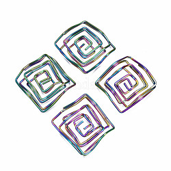 Eco-Friendly Iron Filigree Joiners Links, Cadmium Free & Lead Free, Twist Rhombus, Rainbow Color, 37~39x37~39x7~8mm