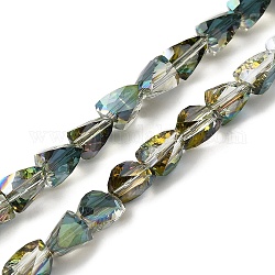 Transparent Electroplate Glass Beads Strands, Faceted, Triangle, Green Plated, 7x5.5~6x5.5~6mm, Hole: 1.2mm, about 79~80pcs/strand, 22.60''(57.4cm)