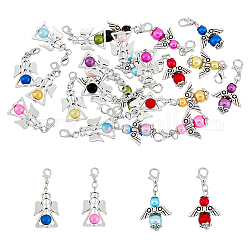 SUPERFINDINGS 2 Bags 2 Style Alloy Angel Pendant Decoration, with CCB Imitation Pearl Beads, Lobster Clasp Charms, Clip-on Charms, for Keychain, Purse, Backpack Ornament, Stitch Markerb, Mixed Color, 3.8~4.4cm, 12pcs/bag, 1 bag/style