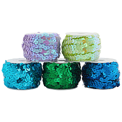 Pandahall elite 10 iarde 5 colori scintillanti perline elastiche in paillette di plastica, perle di paillettes, accessori dell'ornamento, 5 bobina di plastica, colore misto, 3/4 pollice (20 mm)