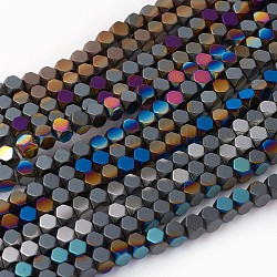 Chapelets de perles en hématite synthétique électrolytique sans magnétiques, demi-plaqué, octogone, couleur mixte, 4x4x4mm, Trou: 0.8mm, Environ 106 pcs/chapelet, 16.53 pouce (42 cm)