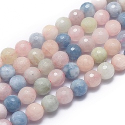 Chapelets de perles en morganite naturelle, facette, ronde, 8mm, Trou: 1mm, Environ 49 pcs/chapelet, 15.7 pouce (40 cm)