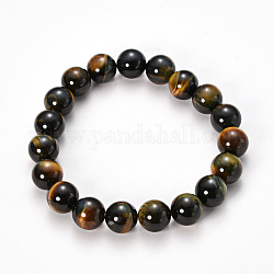Bracelets extensibles avec perles en œil de tigre, ronde, 2-1/8 pouces (55 mm), perle: 8~9 mm