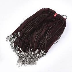 Waxed Cord and Organza Ribbon Necklace Making, with Iron Lobster Claw Clasps, Platinum, Saddle Brown, 17.6 inch~17.8 inch(45~455cm), 7mm