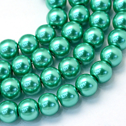 Backen gemalt pearlized Glasperlen runden Perle Stränge, hell meergrün, 10~11 mm, Bohrung: 1.5 mm, ca. 85 Stk. / Strang, 31.4 Zoll1.5 mm