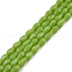 Chapelets de perles en verre opaque de couleur unie, larme à facettes, vert jaune, 4x3mm, Trou: 0.8mm, Environ 98~100 pcs/chapelet, 15.94 pouce ~ 16.73 pouces (40.5~42.5 cm)