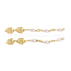 Rack Plating Brass Pave Glass Butterfly Links Connector Charms, with ABS Plastic Imitation Pearl Beads, Real 18K Gold Plated, 66.5mm, Hole: 1mm