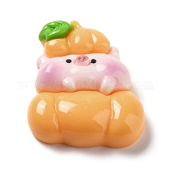 Pig Theme Opaque Resin Cabochons, Cute Pig Food Cabochons for Jewelry Making, Pumpkin, Orange, 25.5x22.5x8mm