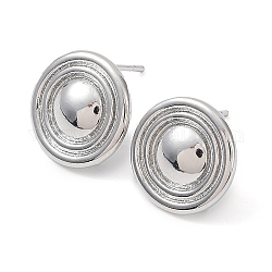 Brass Stud Earring Finding, with Vertical Loop, Flat Round, Real Platinum Plated, 13.5mm, Hole: 1.2mm, Pin: 0.7mm