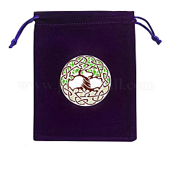 Rectangle Velvet Jewelry Storage Pouches, Tree of Life Printed Drawstring Bags, Lime, 15x12cm