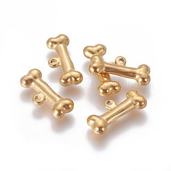 304 Stainless Steel Pendants, Bone, Golden, 7.7~9.2x20x4mm, Hole: 1.5~1.6mm