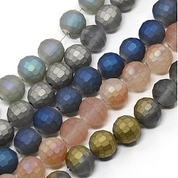 Faceted Electroplate Transparent Frosted Glass Round Beads Strands, Mixed Color, 10mm, Hole: 2mm, about 72pcs/strand, 25.9 inch