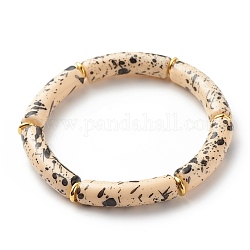 Эластичный браслет из бусин из изогнутой акриловой трубки, массивный бамбуковый браслет дружбы для женщин, оранжевые, внутренний диаметр: 2-1/8 дюйм (5.3 см)