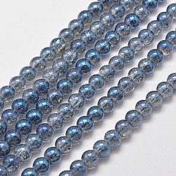 Гальванизированный синтетический треск кварцевые нити, Круглый полный радуги, стальной синий, 8 мм, отверстие : 1 мм, около 50 шт / нитка, 15.7 дюйм