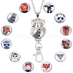 SUNNYCLUE 1 Box 12 Styles Glass Snap Buttons Office Lanyard ID Badge Holder Necklace Animal Cabochons Badge Lanyard Breakaway Charms Glass Dome Cabochons Stainless Steel Sweater Chain 30 inches Long